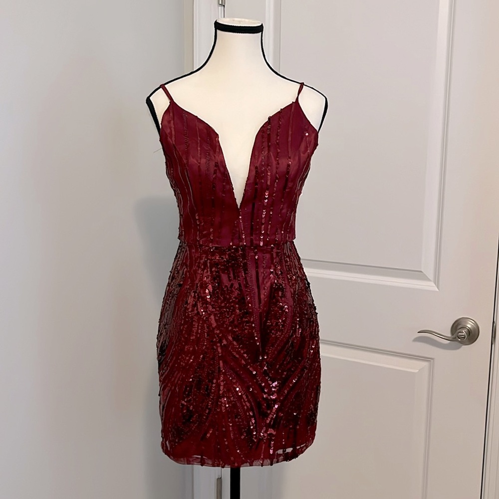 GB Maroon Sequin Mini Dress